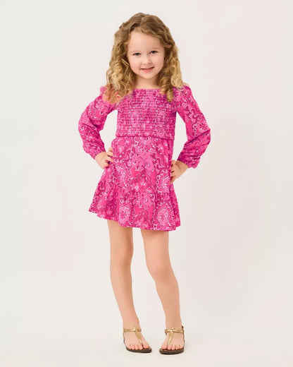 Girls Mini Jilly Long Sleeve Dress - Pink Aster