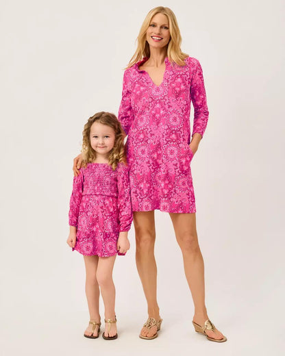 Girls Mini Jilly Long Sleeve Dress - Pink Aster