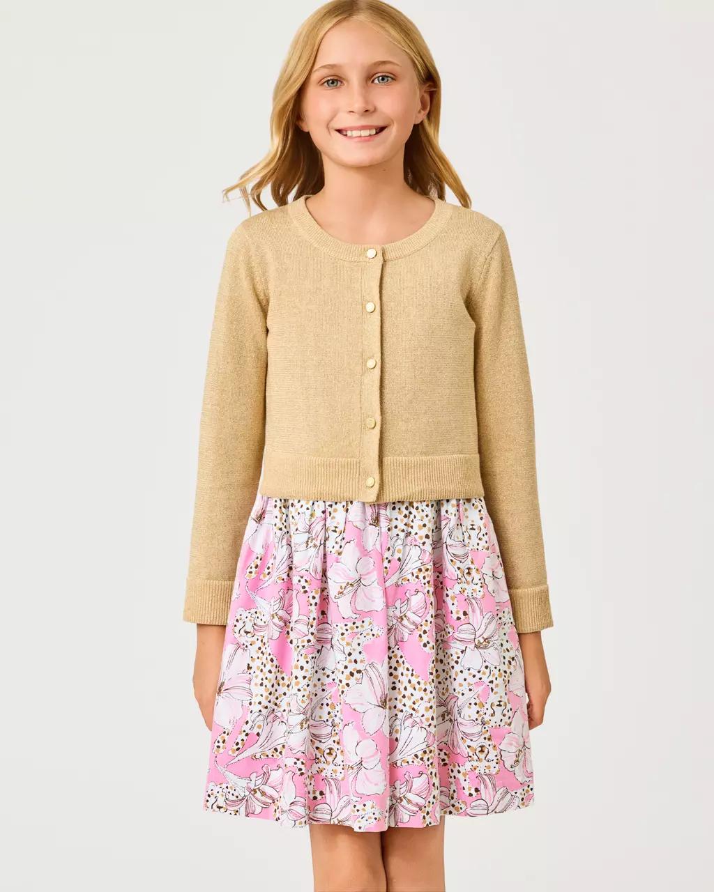 Girls Mini Amalia Cardigan - Wicker Tan Metallic