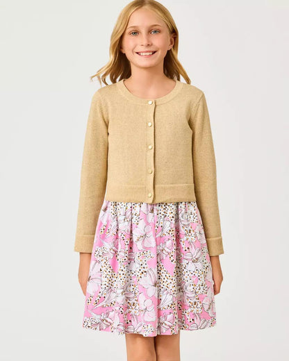 Girls Mini Amalia Cardigan - Wicker Tan Metallic