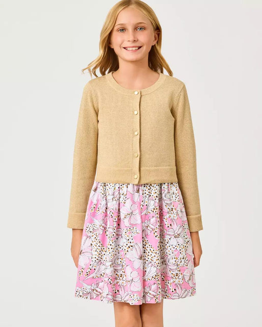 Girls Mini Amalia Cardigan - Wicker Tan Metallic