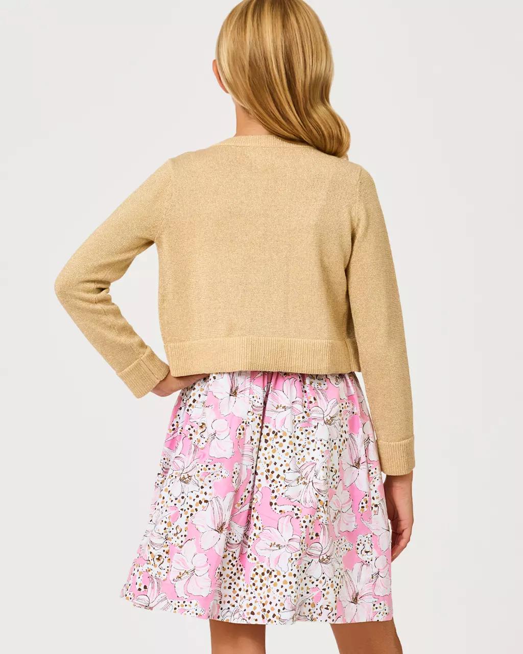 Girls Mini Amalia Cardigan - Wicker Tan Metallic