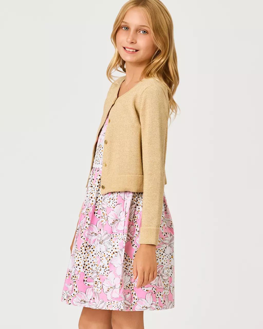 Girls Mini Amalia Cardigan - Wicker Tan Metallic