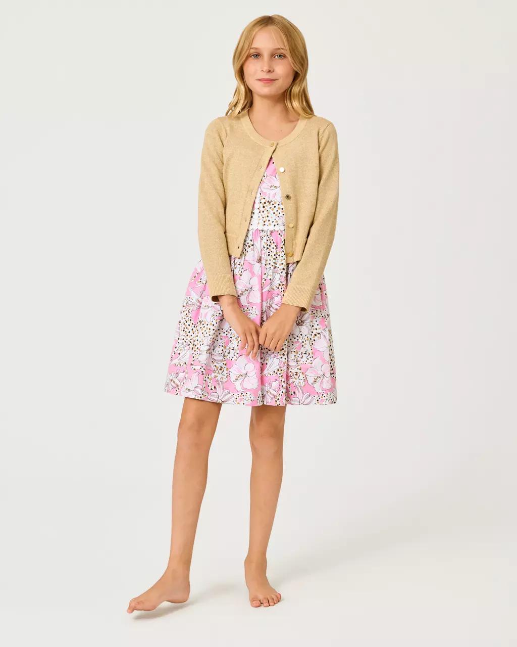 Girls Mini Amalia Cardigan - Wicker Tan Metallic