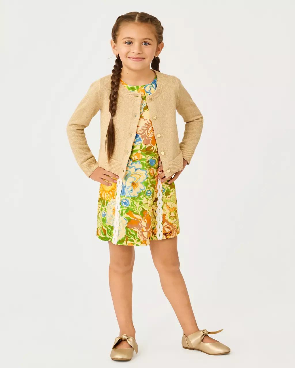 Girls Mini Amalia Cardigan - Wicker Tan Metallic