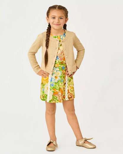 Girls Mini Amalia Cardigan - Wicker Tan Metallic