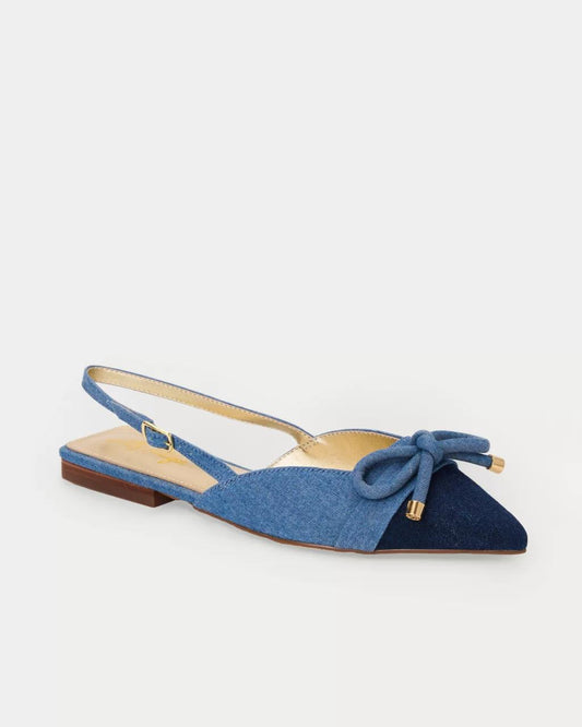 Brit Denim Bow Slingback Shoe - Light Wash