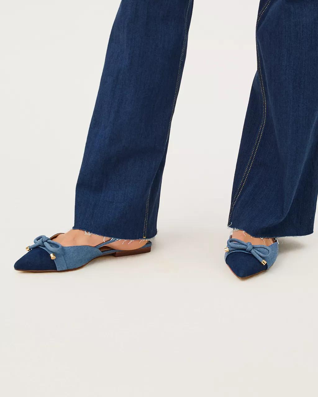 Brit Denim Bow Slingback Shoe - Light Wash