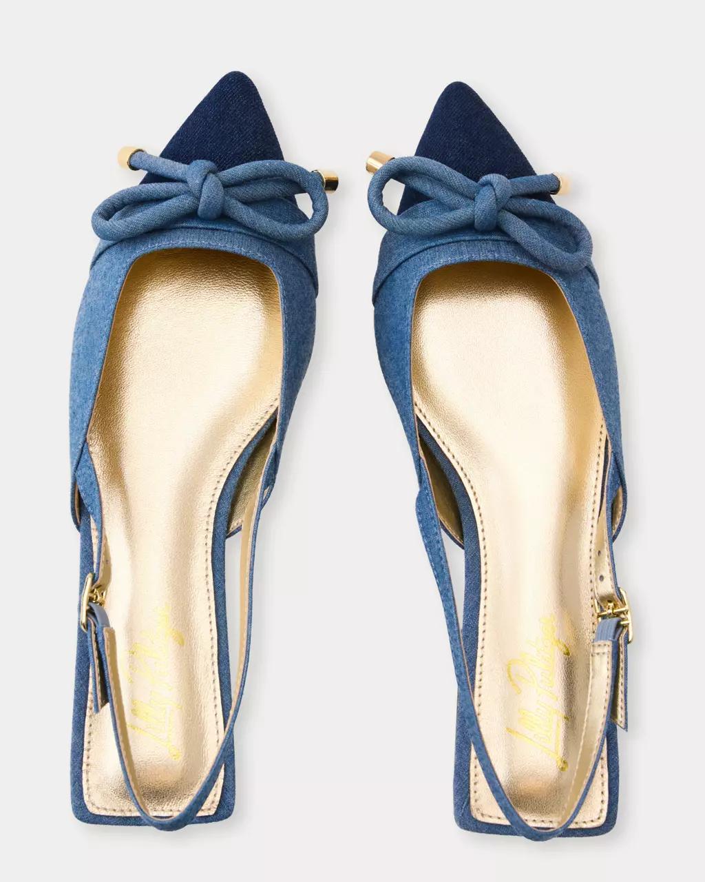 Brit Denim Bow Slingback Shoe - Light Wash