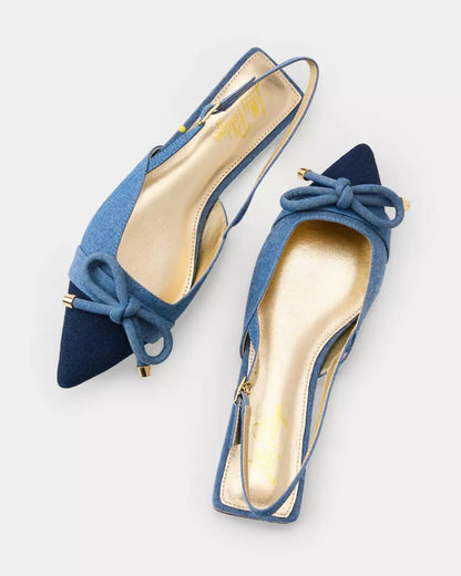 Brit Denim Bow Slingback Shoe - Light Wash