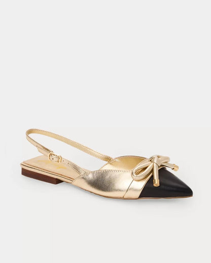 Brit Leather Bow Slingback Shoe - Gold Metallic X Noir