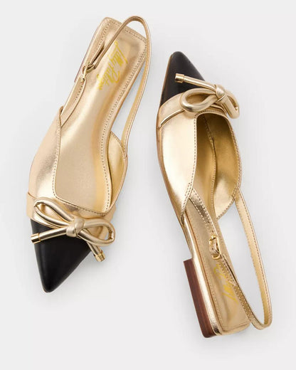 Brit Leather Bow Slingback Shoe - Gold Metallic X Noir