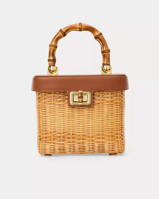 Sienna Top Handle Wicker Bag - Honey