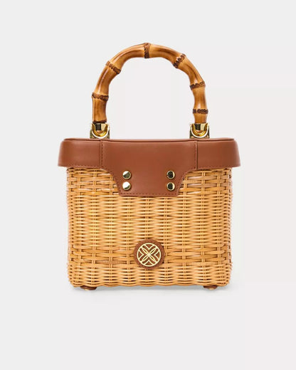 Sienna Top Handle Wicker Bag - Honey