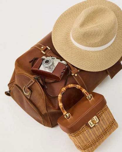 Sienna Top Handle Wicker Bag - Honey