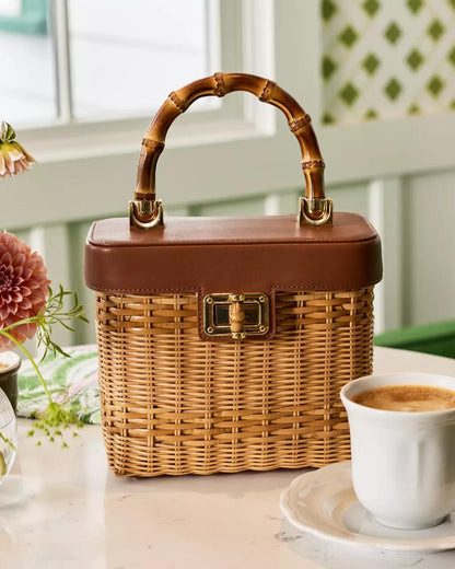 Sienna Top Handle Wicker Bag - Honey
