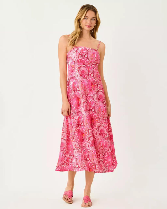 Jorgian Linen Midi Dress - Paradise Punch