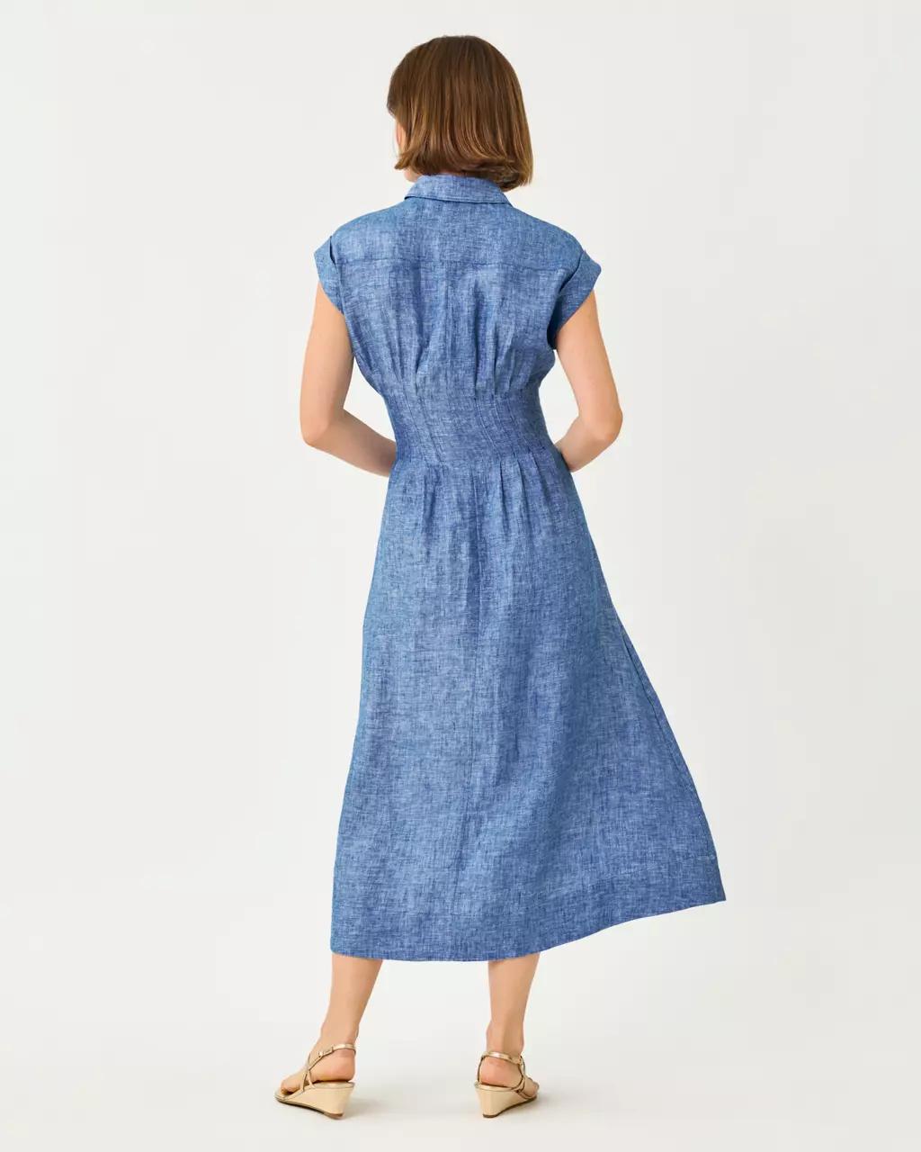 Tonya Linen Midi Shirtdress - Starlight Navy X Resort White