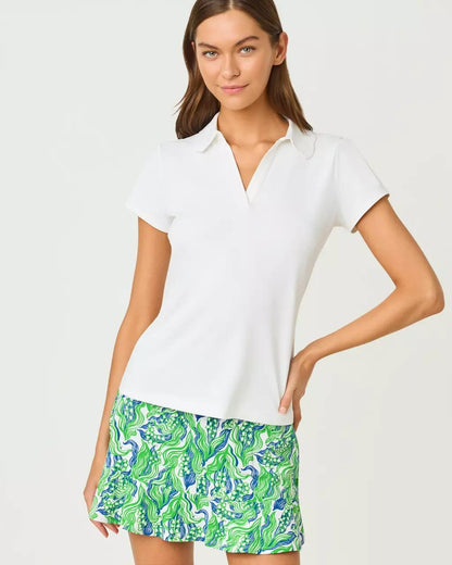 UPF 50+ Luxletic Frida Scallop Polo - Resort White