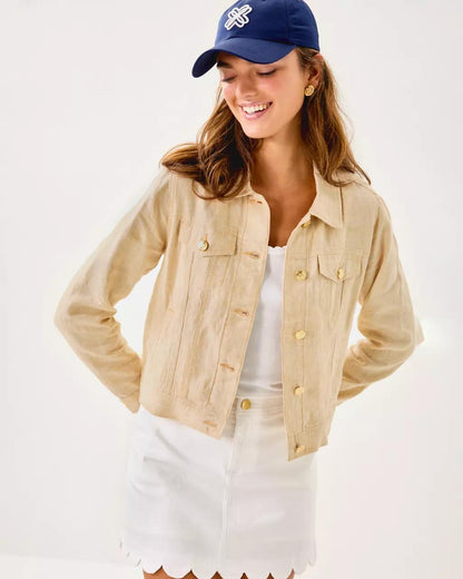 Seaspray Linen Jacket - Wicker Tan X Resort White
