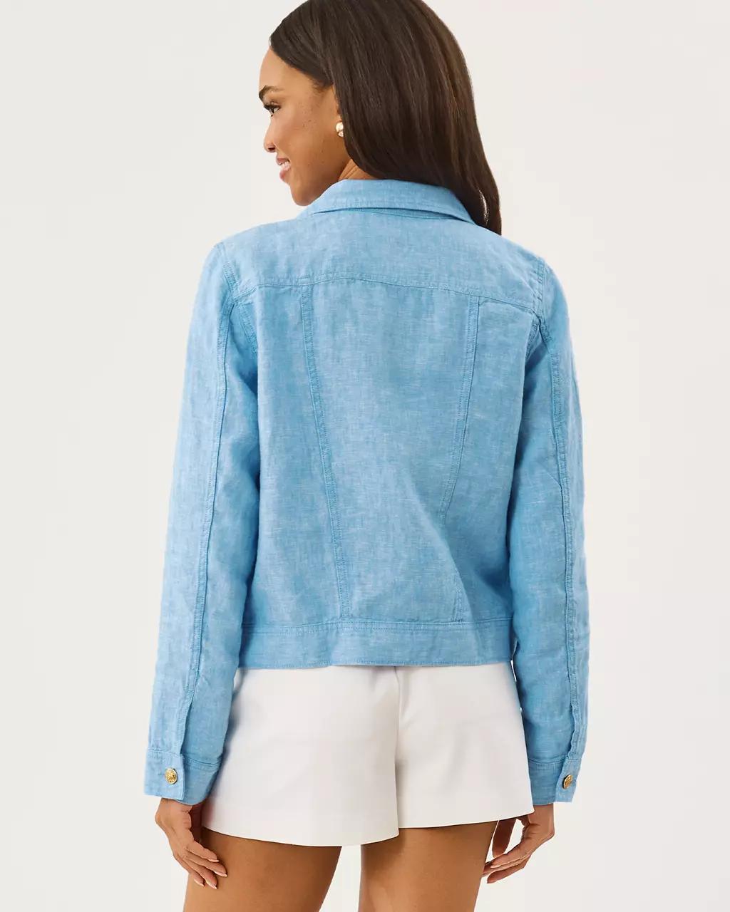 Seaspray Linen Jacket - Blue Peri X Resort White
