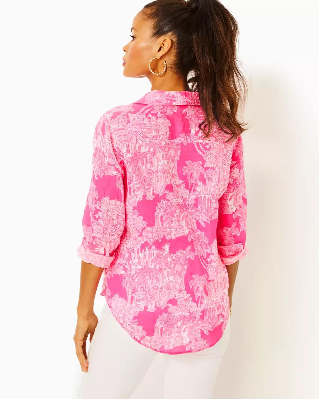 Sea View Linen Button Down Shirt - Roxie Pink