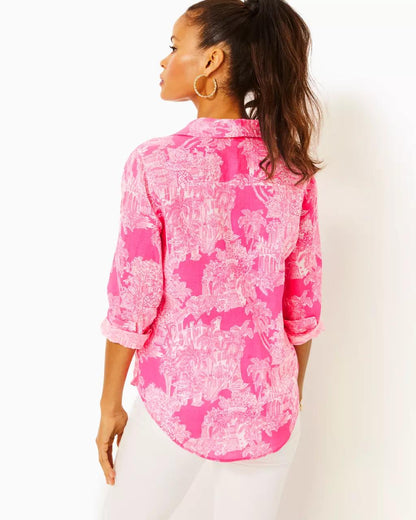 Sea View Linen Button Down Shirt - Roxie Pink