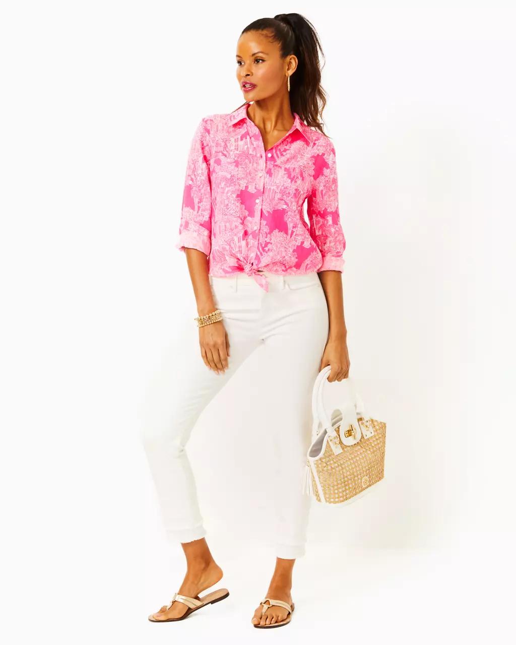 Sea View Linen Button Down Shirt - Roxie Pink