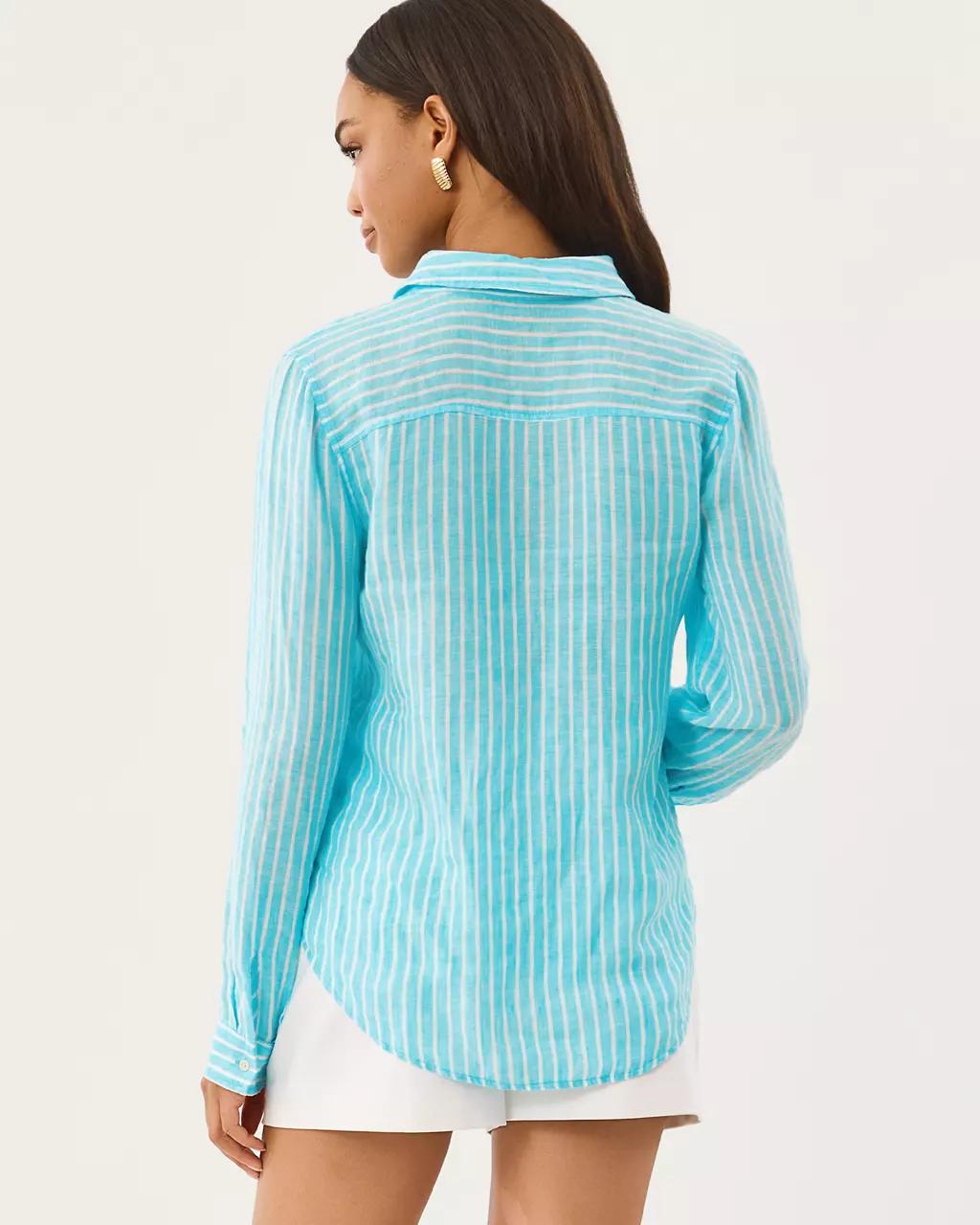 Sea View Linen Button Down Shirt - Capri Blue