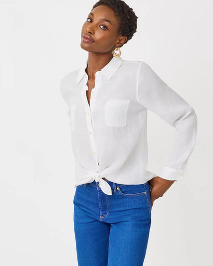 Sea View Linen Button Down Shirt - Resort White