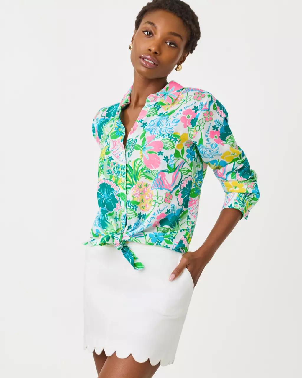 Sea View Linen Button Down Shirt - Multi