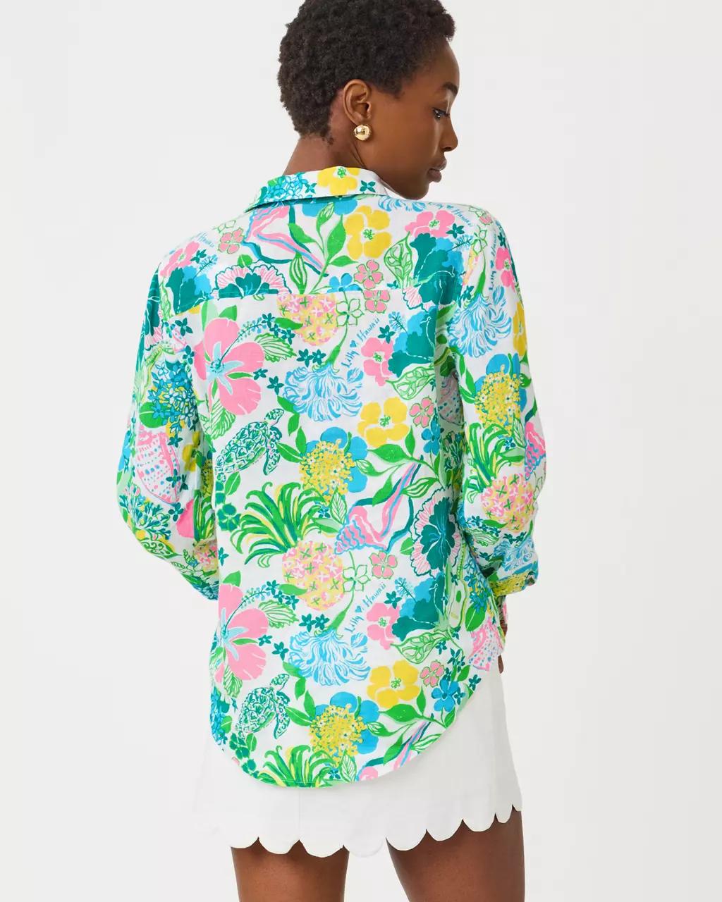 Sea View Linen Button Down Shirt - Multi