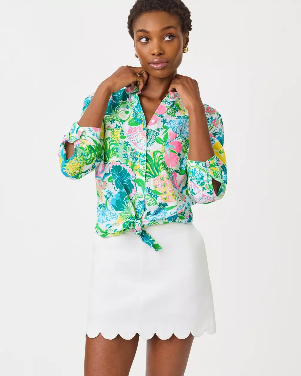 Sea View Linen Button Down Shirt - Multi