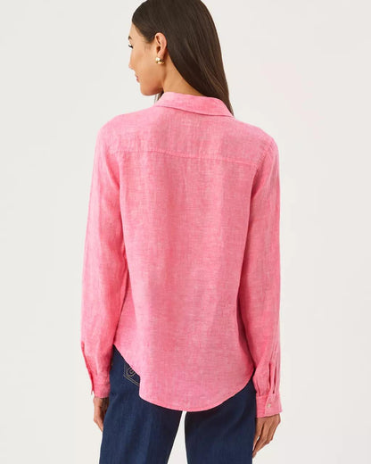 Sea View Linen Button Down Shirt - Cherry Blossom Pink X Pink Muse