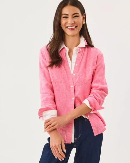 Sea View Linen Button Down Shirt - Cherry Blossom Pink X Pink Muse