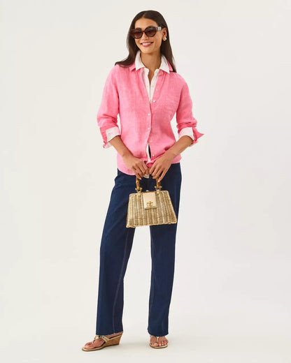 Sea View Linen Button Down Shirt - Cherry Blossom Pink X Pink Muse