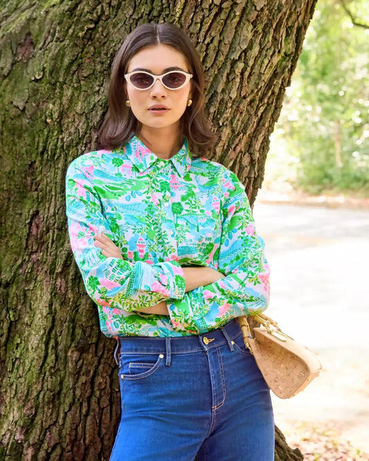Sea View Linen Button Down Shirt - Multi