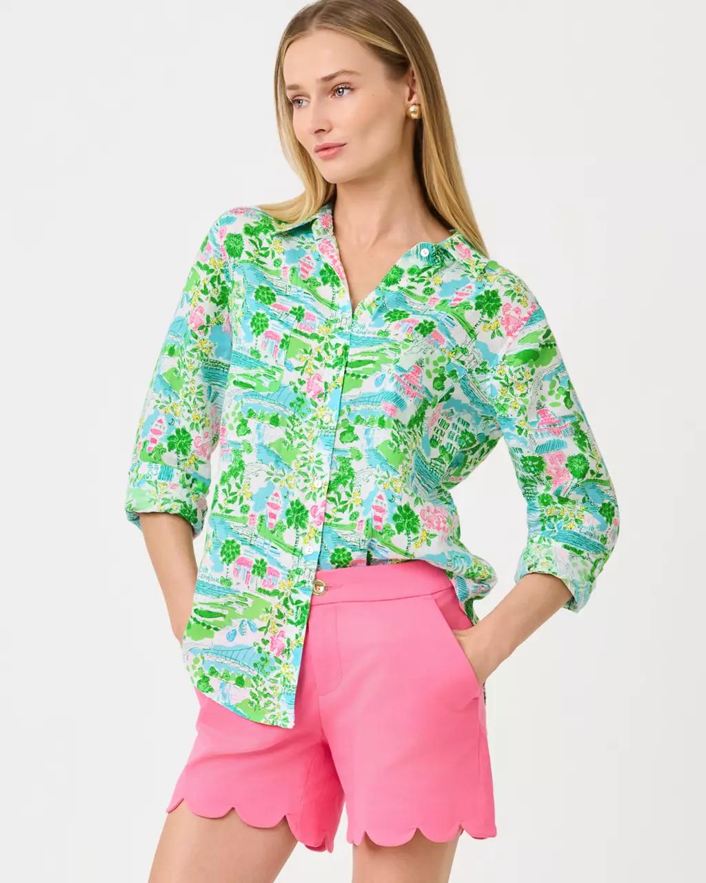 Sea View Linen Button Down Shirt - Multi
