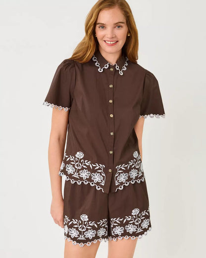 Rikki Short Sleeve Embroidered Top - Coco Beach