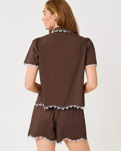 Rikki Short Sleeve Embroidered Top - Coco Beach