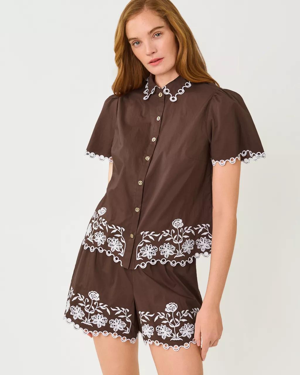 Rikki Short Sleeve Embroidered Top - Coco Beach