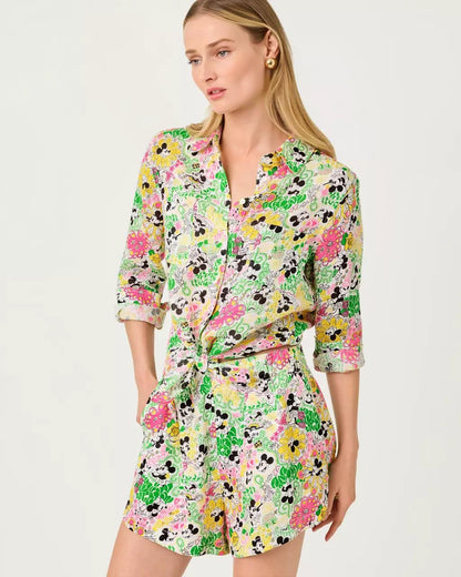 Sea View Linen Button Down Shirt - Multi