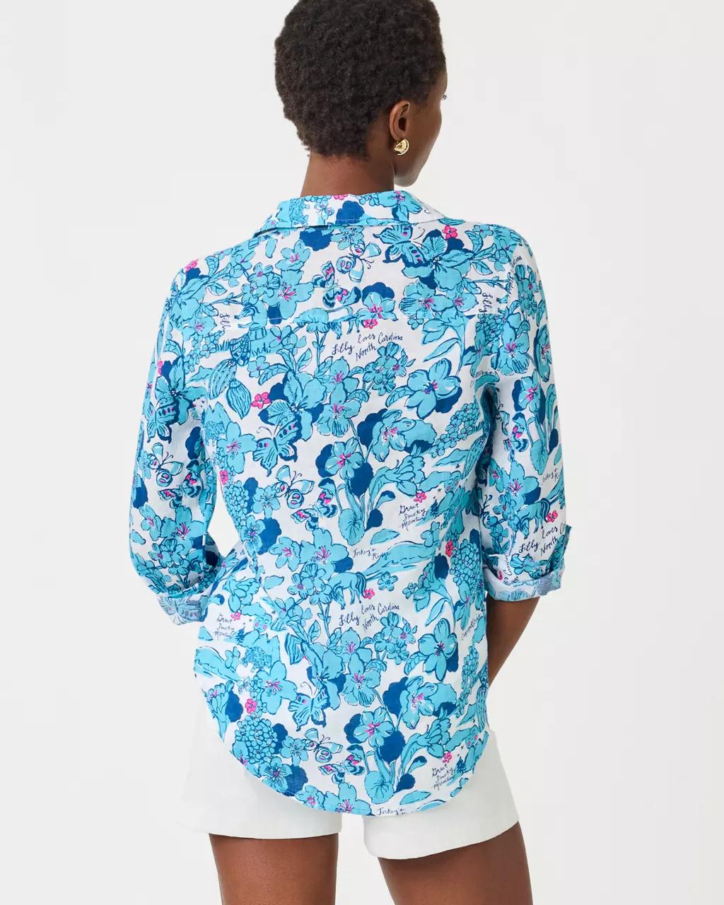 Sea View Linen Button Down Shirt - Capri Blue