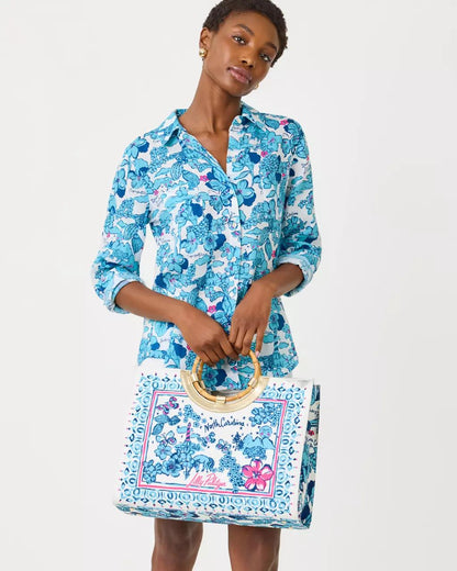 Sea View Linen Button Down Shirt - Capri Blue