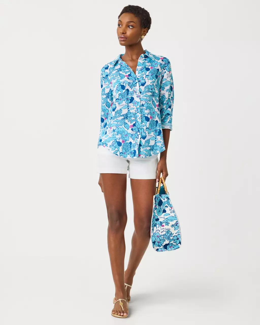 Sea View Linen Button Down Shirt - Capri Blue