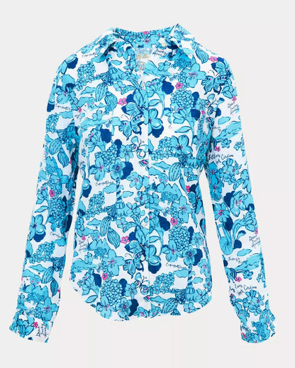 Sea View Linen Button Down Shirt - Capri Blue