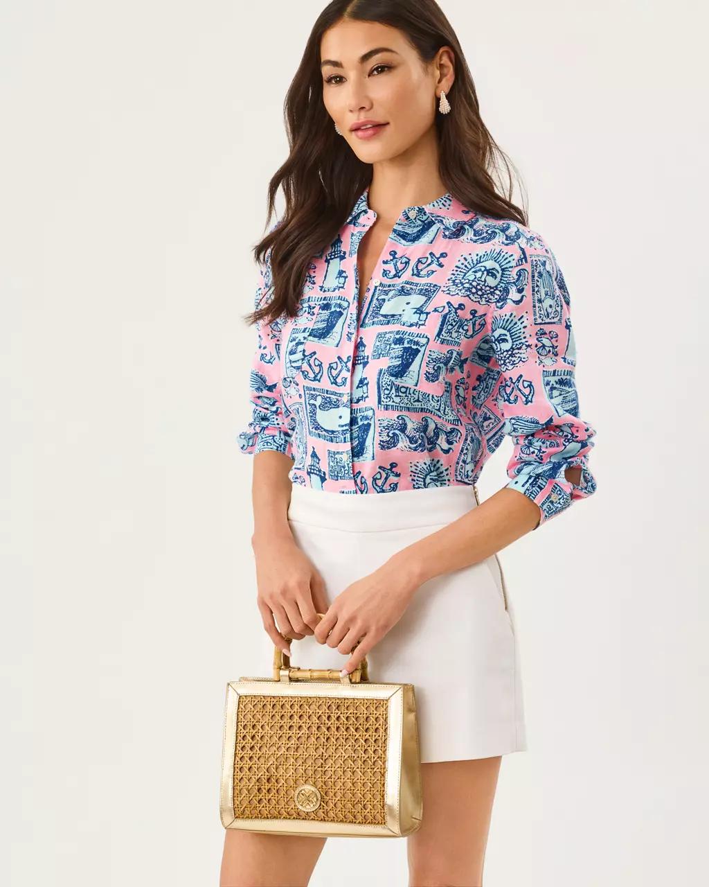 Sea View Linen Button Down Shirt - Conch Shell Pink