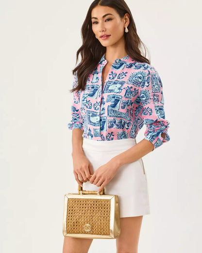 Sea View Linen Button Down Shirt - Conch Shell Pink