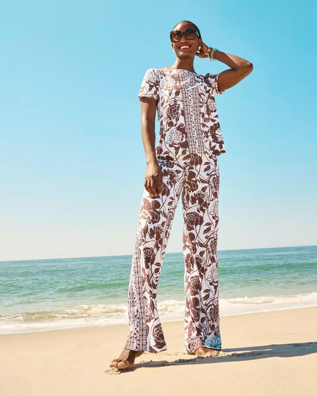 UPF 50+ 32" Demia High Rise Palazzo Pant - Resort White