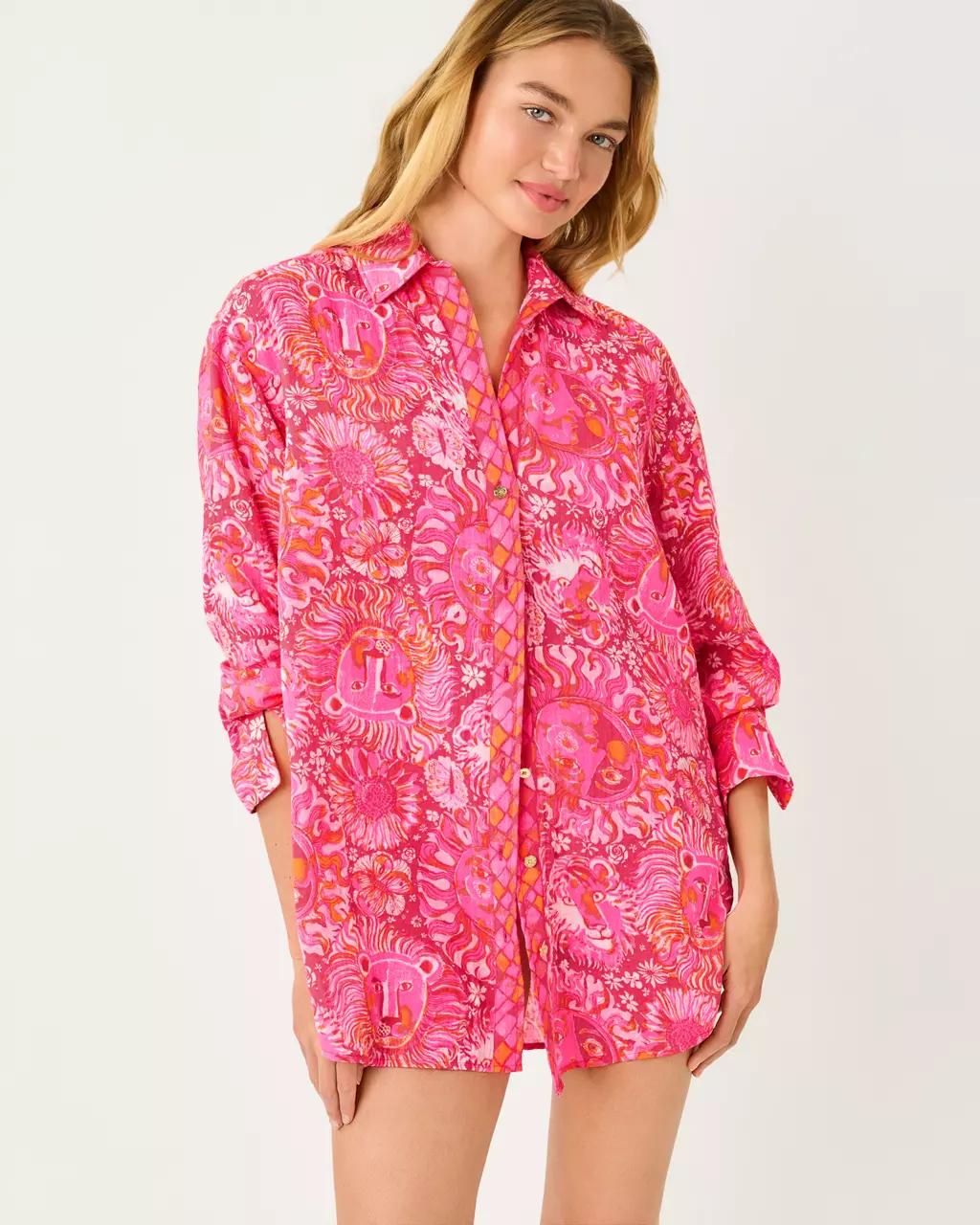 Kwitney Long Sleeve Cotton Cover-Up - Paradise Punch